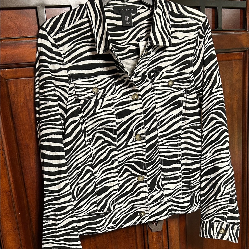 Tahari Women's Zebra Pattern Jean Jacket - Picture 2 of 4
